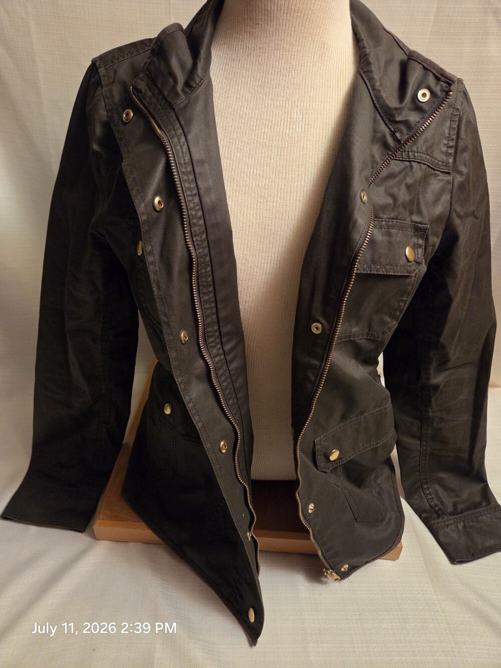 J.CREW Women's Black Field Jacket Short Stand-Up Zip/Button Pockets TM 38"